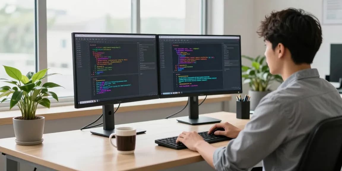 Developer adjusting Telegram Chinese settings in a modern workspace.