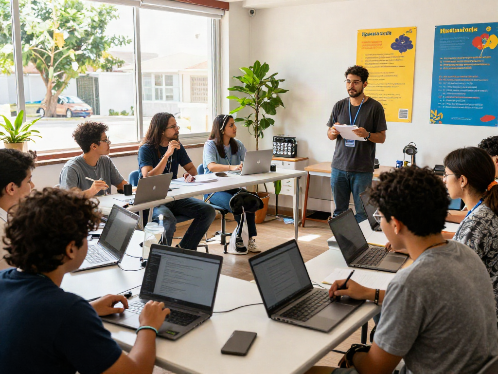 rokok88 login workshop with diverse participants learning digital skills in an engaging environment