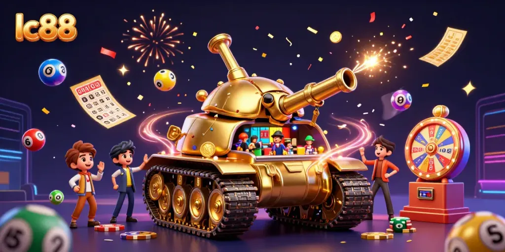 Experience excitement at lc88 with a dynamic illustration of a golden beetle tank revealing a miniature casino.