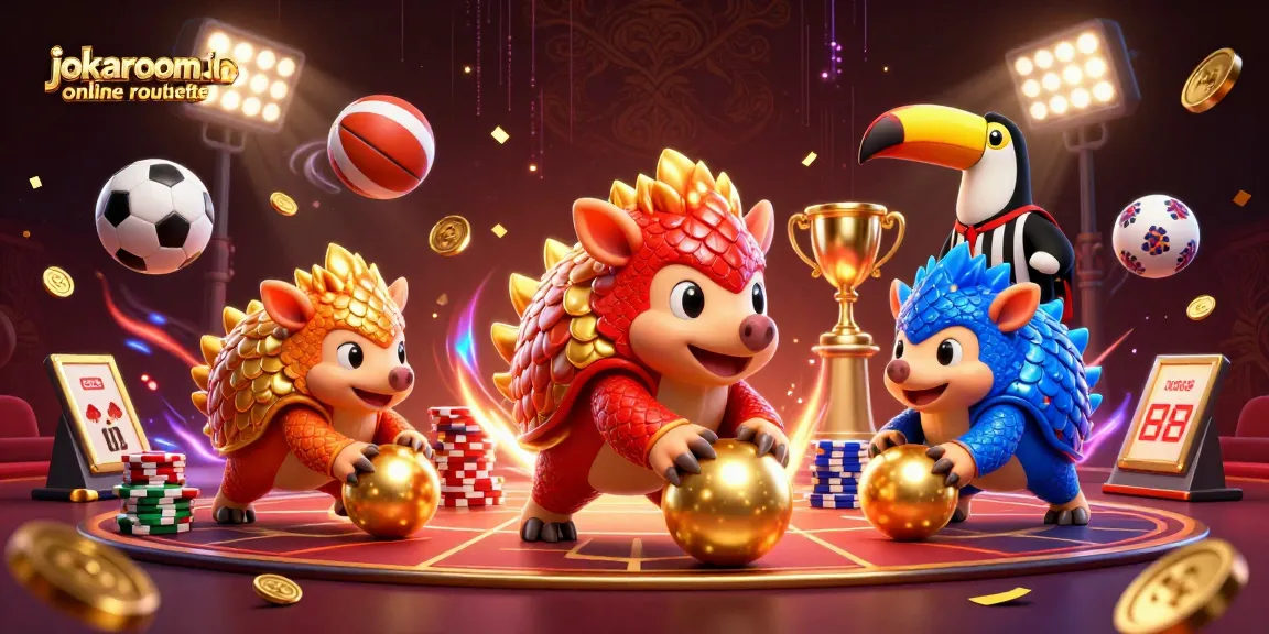 Experience exciting gameplay with jokaroom.io online roulette, featuring colorful pangolins in a vibrant 3D casino scene.